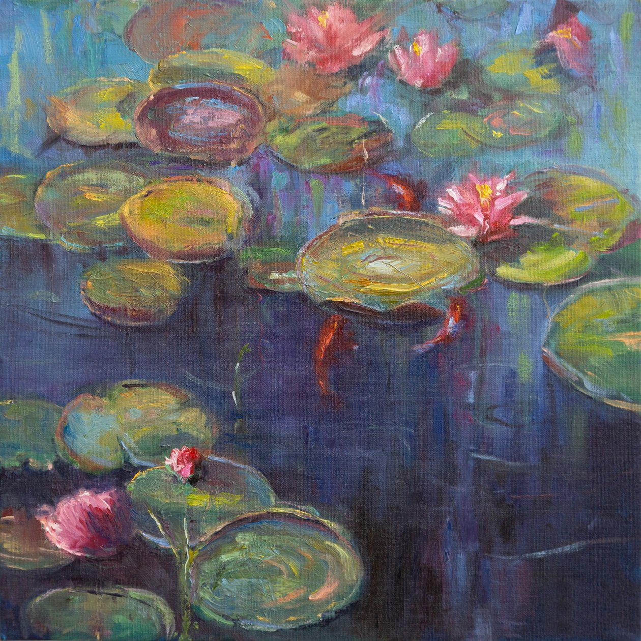 El estanque Koi, 2020 (óleo sobre lienzo) de Roberta Murray