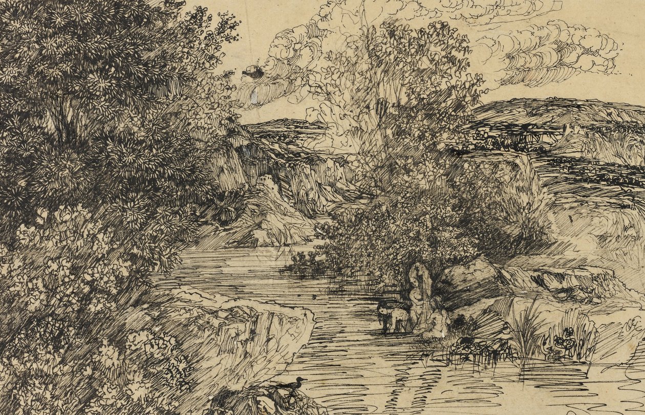 Bañistas en un arroyo de Rodolphe Bresdin