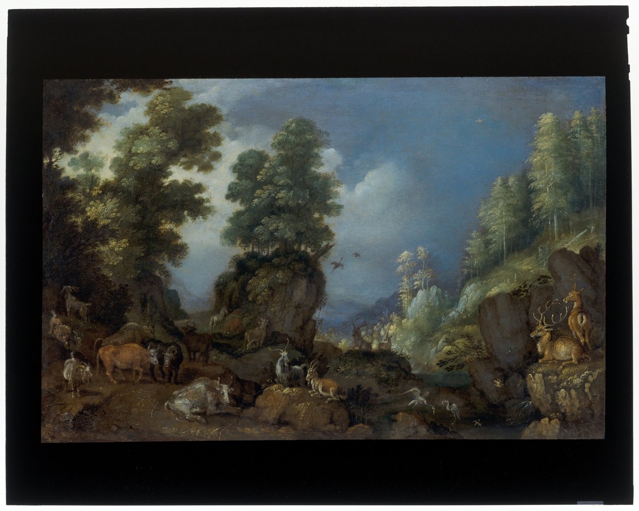 Un paisaje rocoso con animales de Roelandt Jacobsz. Savery