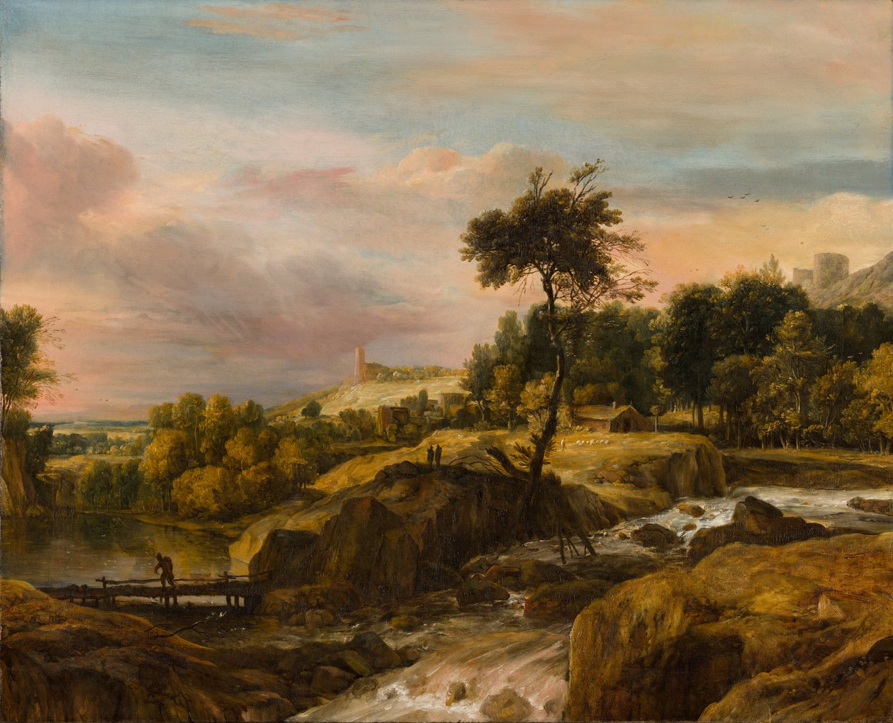 Paisaje montañoso con cascada de Roelandt Roghman