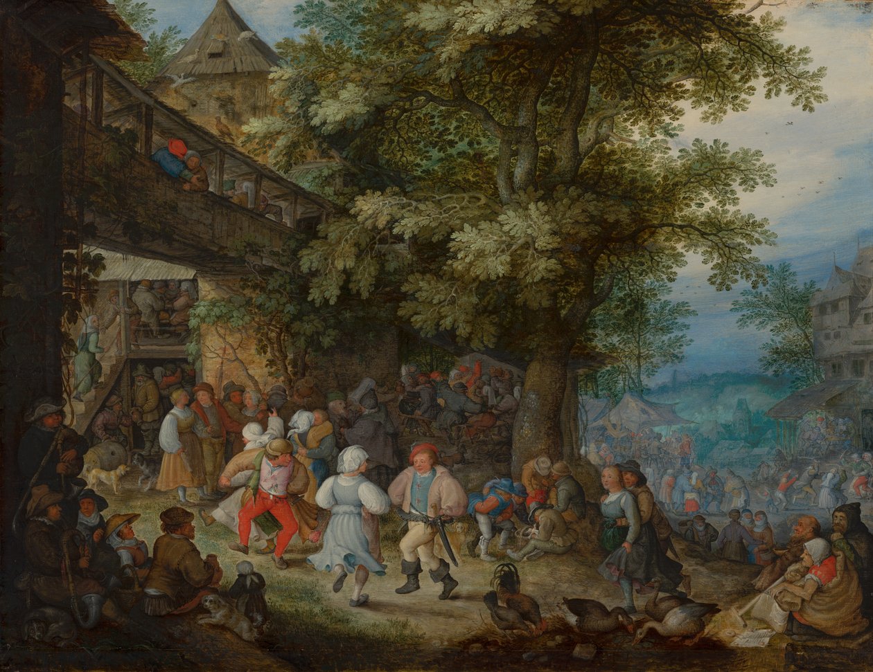 Campesinos bailando fuera de una posada bohemia de Roelant Savery