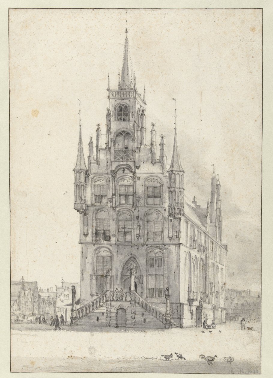 Vista del Ayuntamiento, Gouda de Roelant Roghman