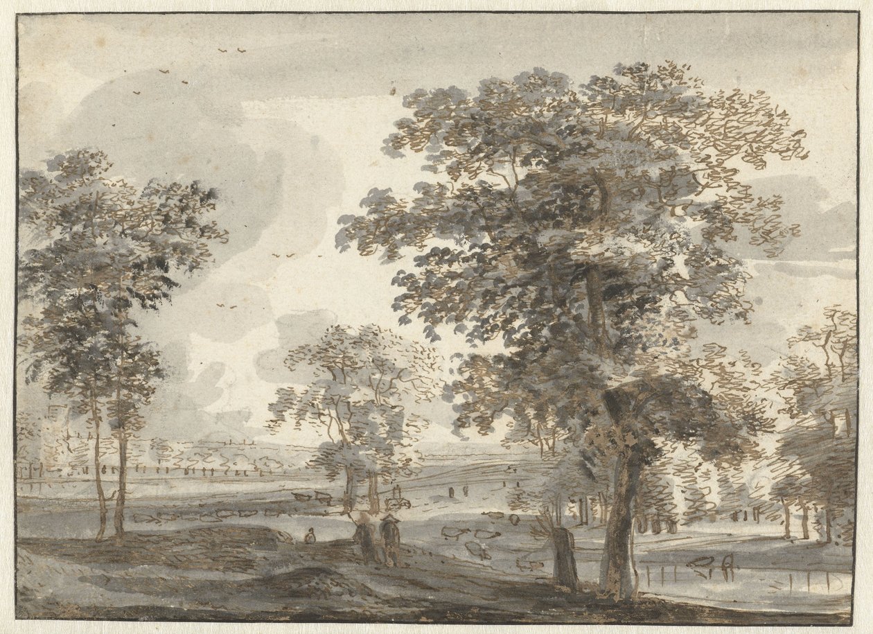Paisaje boscoso con pastores cerca de un río de Roelant Roghman