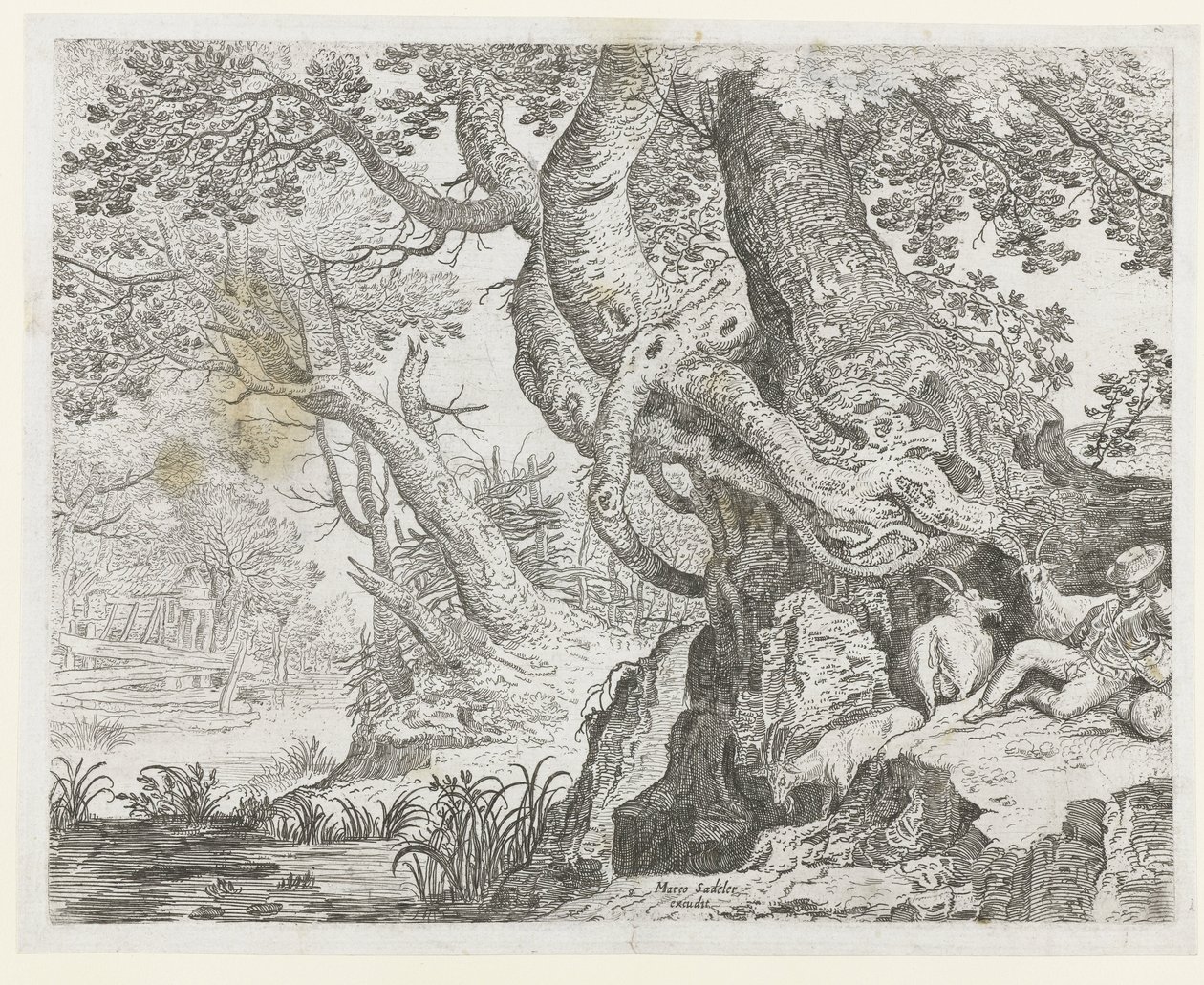 Pastor durmiente junto a un gran árbol de Roelant Savery