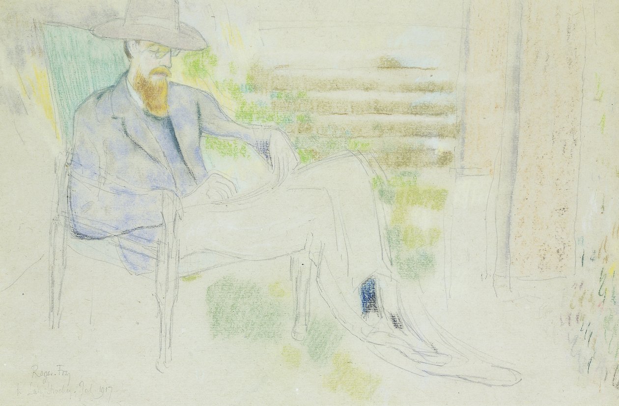 Lytton Strachey escribiendo en el jardín de Roger Eliot Fry