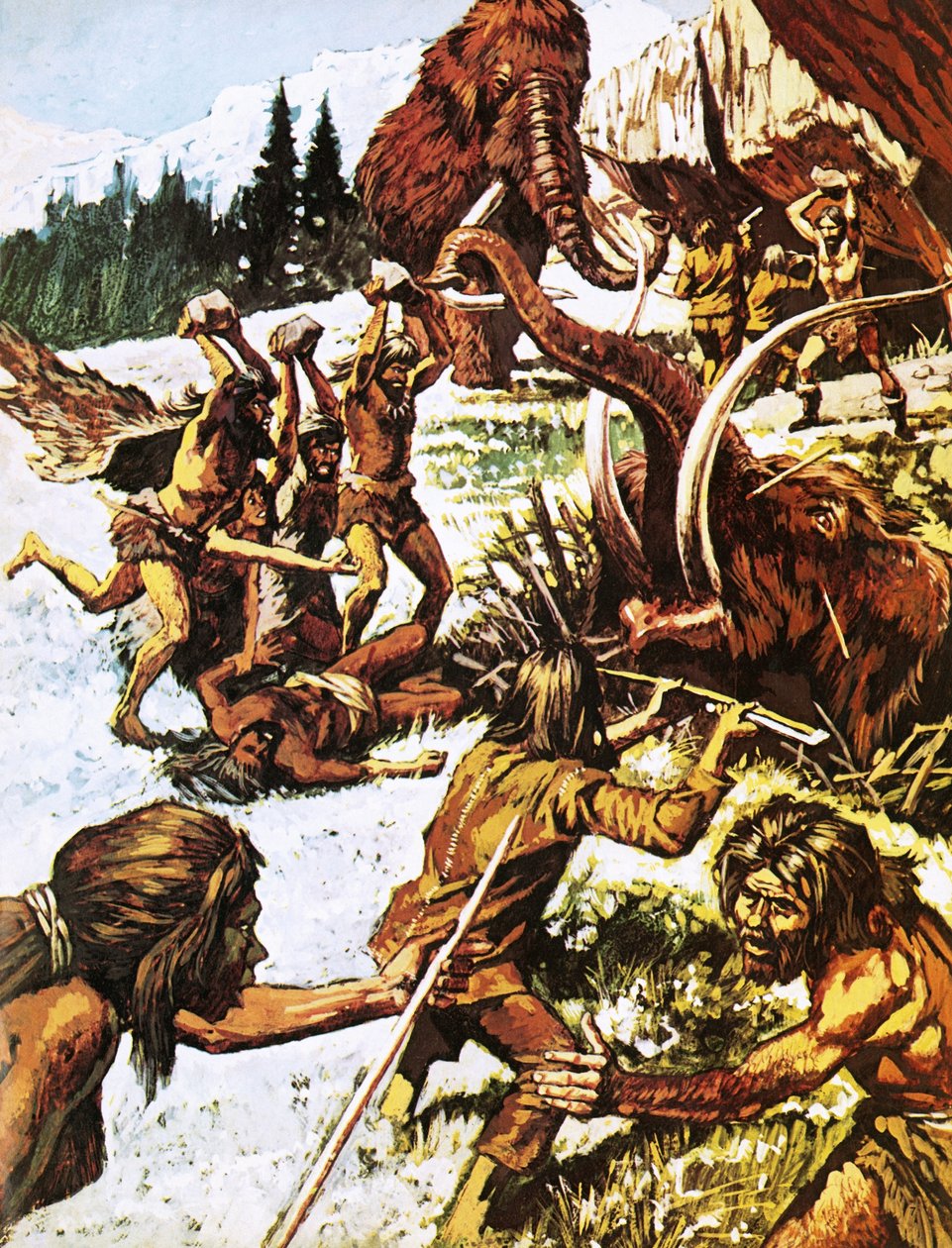 Hombres prehistóricos atacando mamuts de Roger Payne