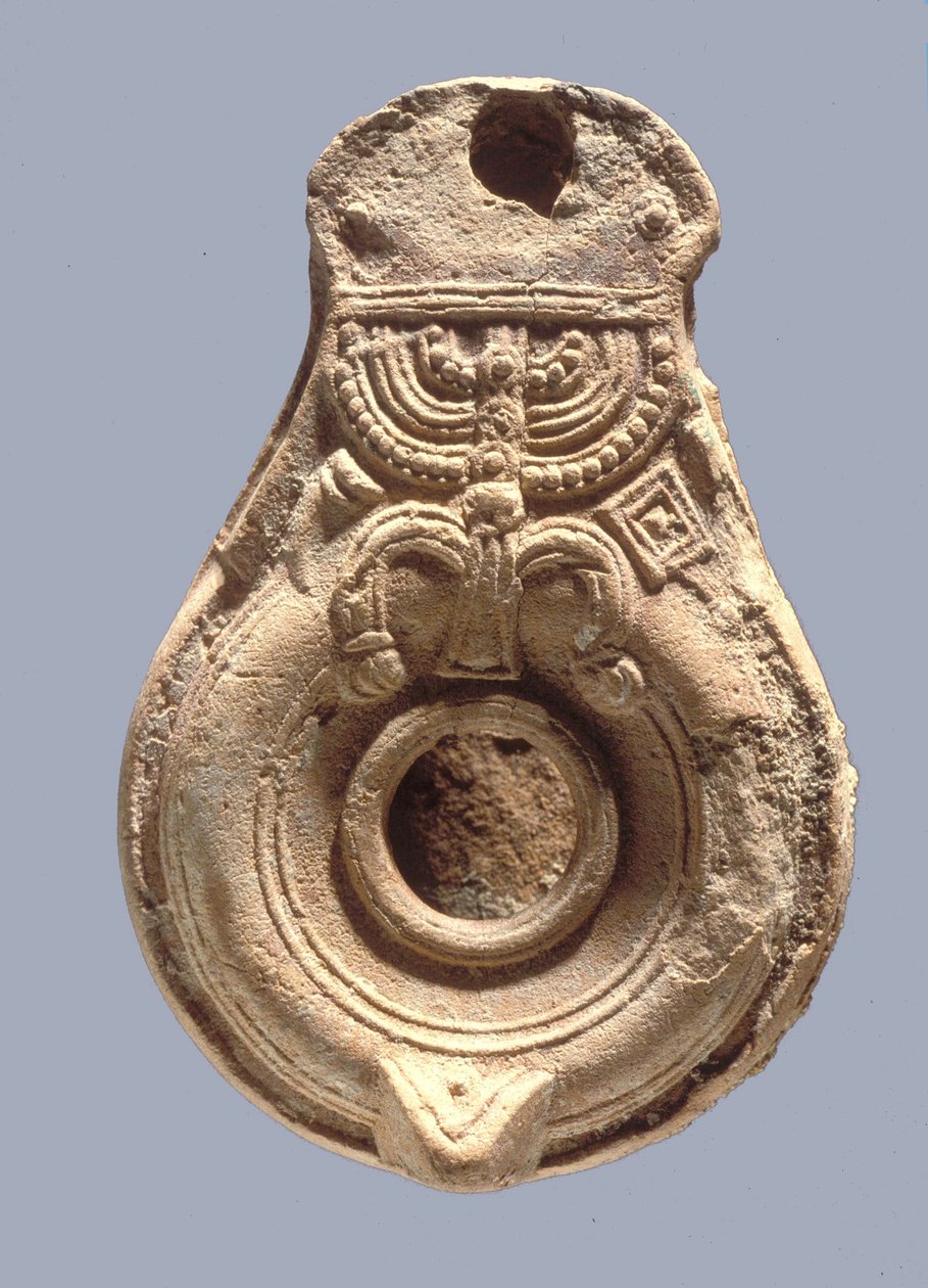 Lámpara de Aceite Decorada con Símbolos Judíos de Roman