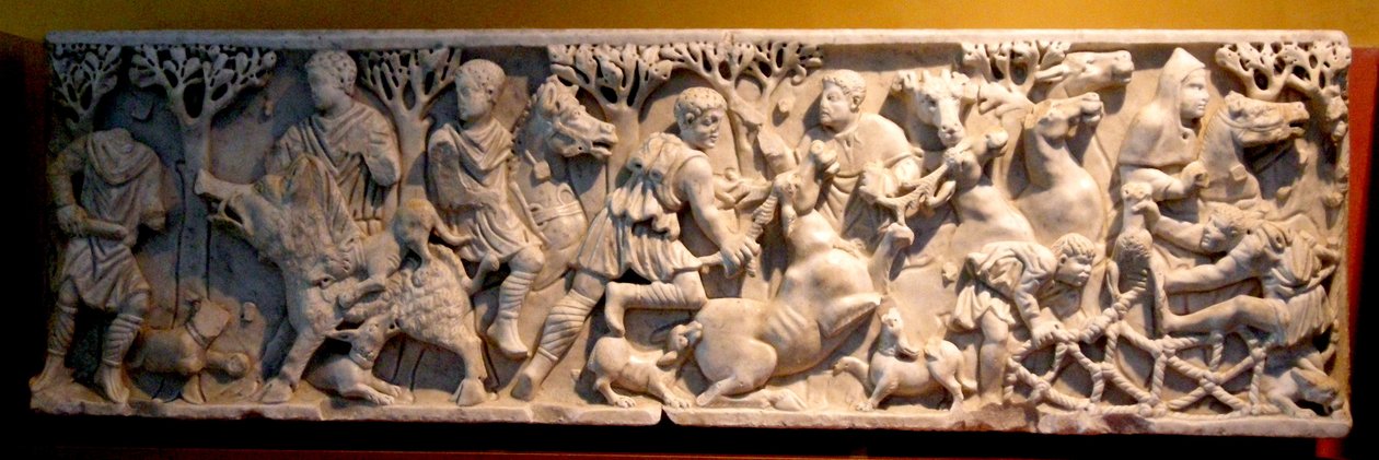 Sarcófago mostrando una caza (mármol) de Roman