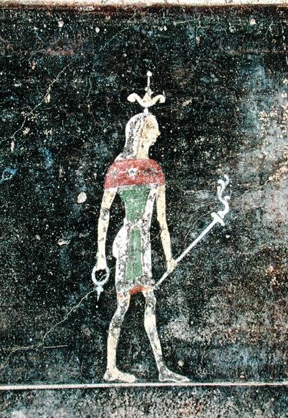 Dios de pie, detalle de un tablinium decorado con pinturas de estilo egipcio, c.27-14 a.C. de Roman