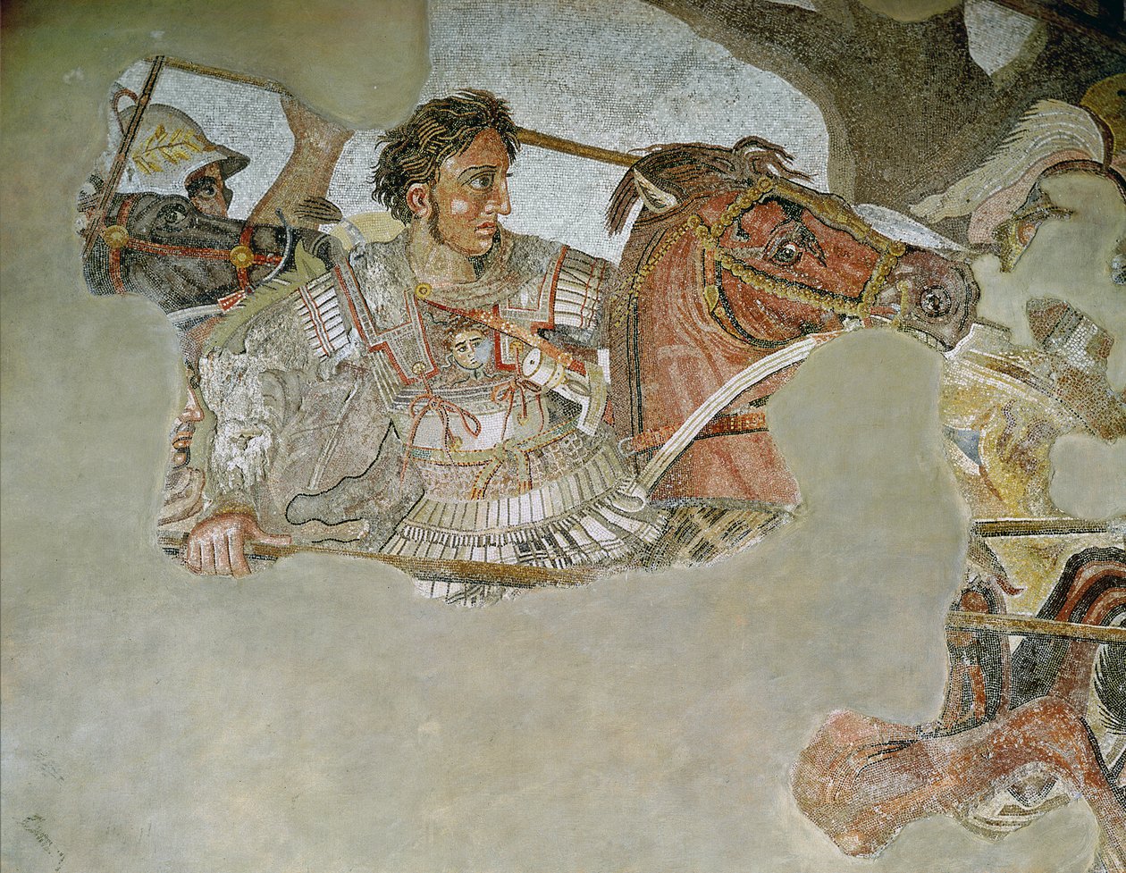 El Mosaico de Alejandro, detalle que representa a Alejandro Magno en la Batalla de Issos contra Darío III (detalle) de Roman