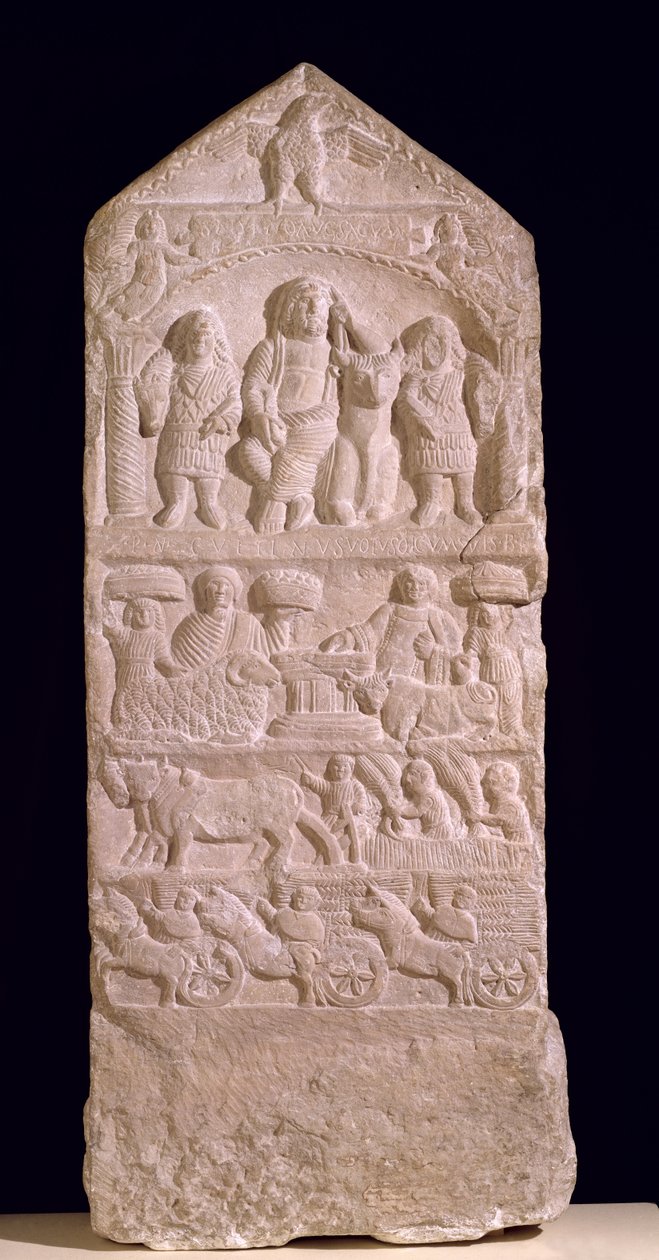 Estela votiva dedicada a Saturno, la Estela de Boglio, siglo III-IV de Roman