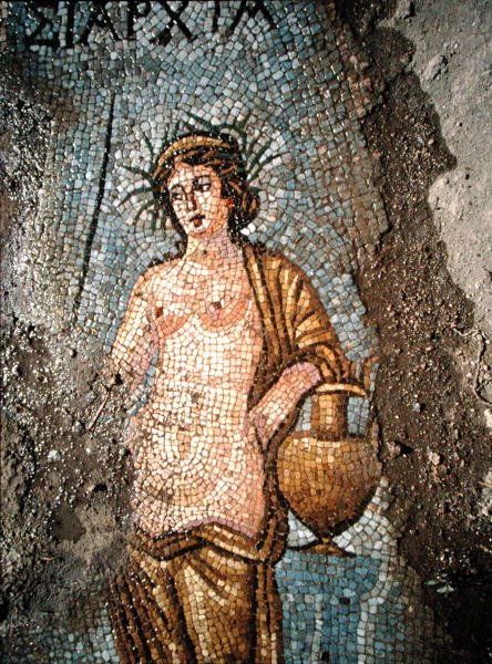 Detalle de pavimento de una mujer (mosaico) de Roman Roman