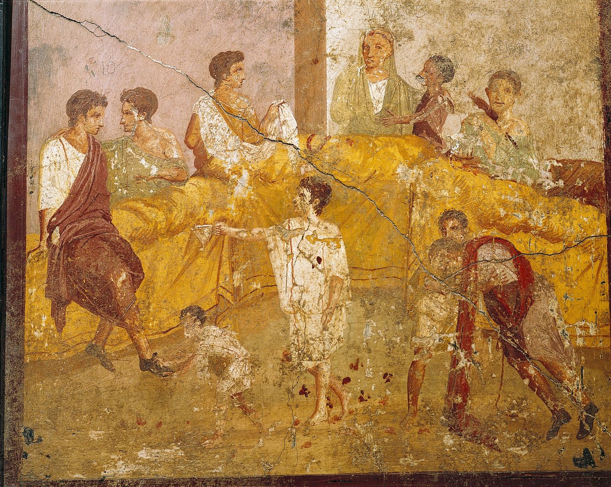 Escena de banquete, de Pompeya, Italia de Roman