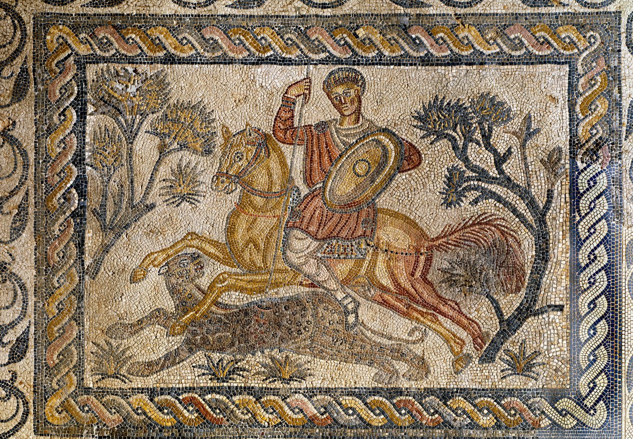 Escena de caza de pantera - Mosaico, siglo IV d.C. de Roman
