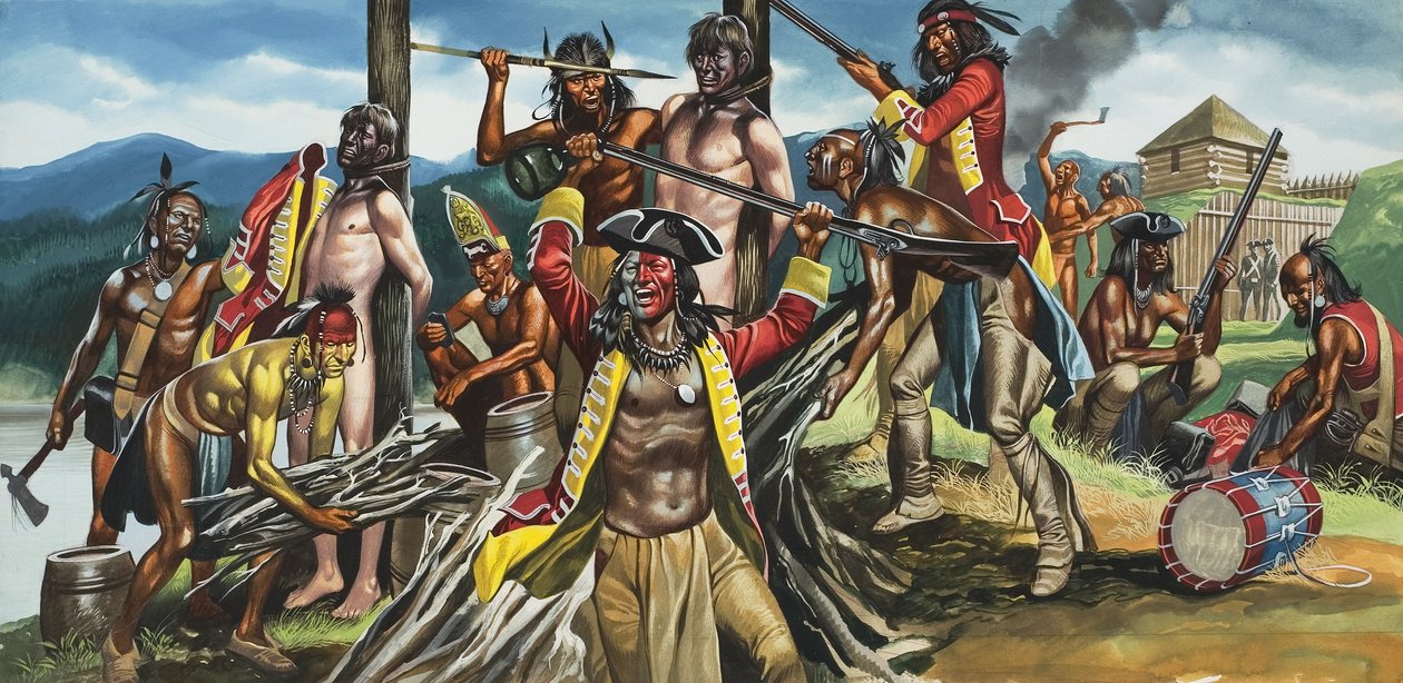 Asado en la hoguera (gouache sobre papel) de Ron Embleton