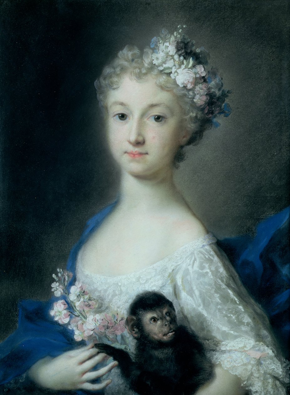 Niña sosteniendo un mono de Rosalba Giovanna Carriera