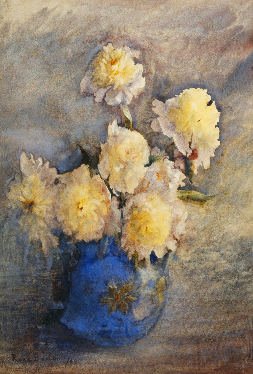 Peonías en un jarrón azul de Rose Maynard Barton