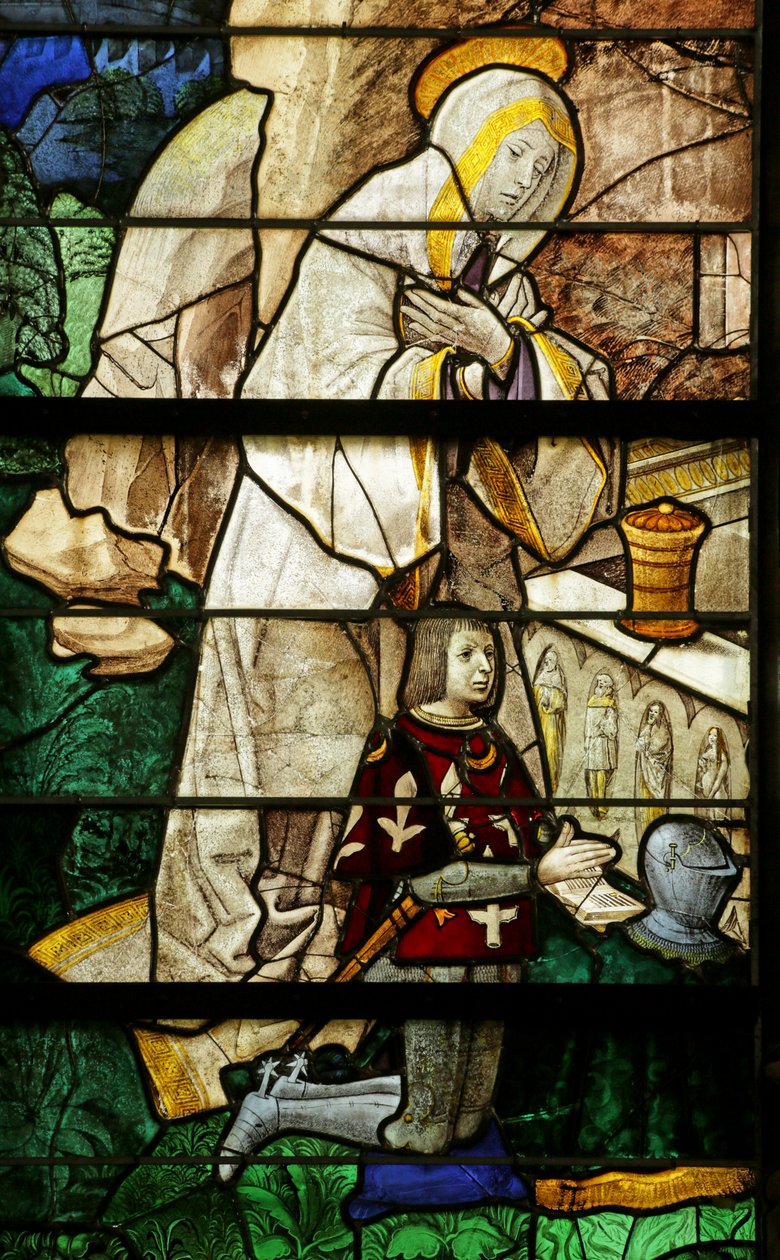 Vidriera que representa a Santa María Magdalena y el donante Jean le Picart de Radeval de Rouen School