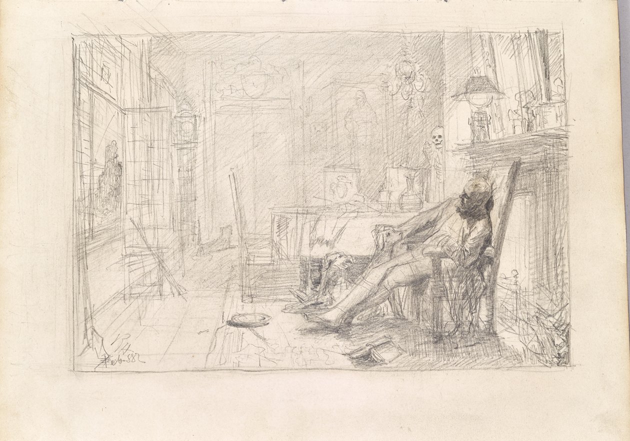 Hombre en el sillón y muerte en la puerta de Rudolf Hausleithner