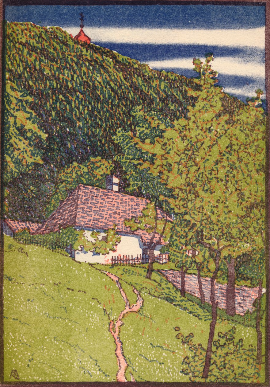 Una xilografía coloreada, c1910 de Rudolf Junk