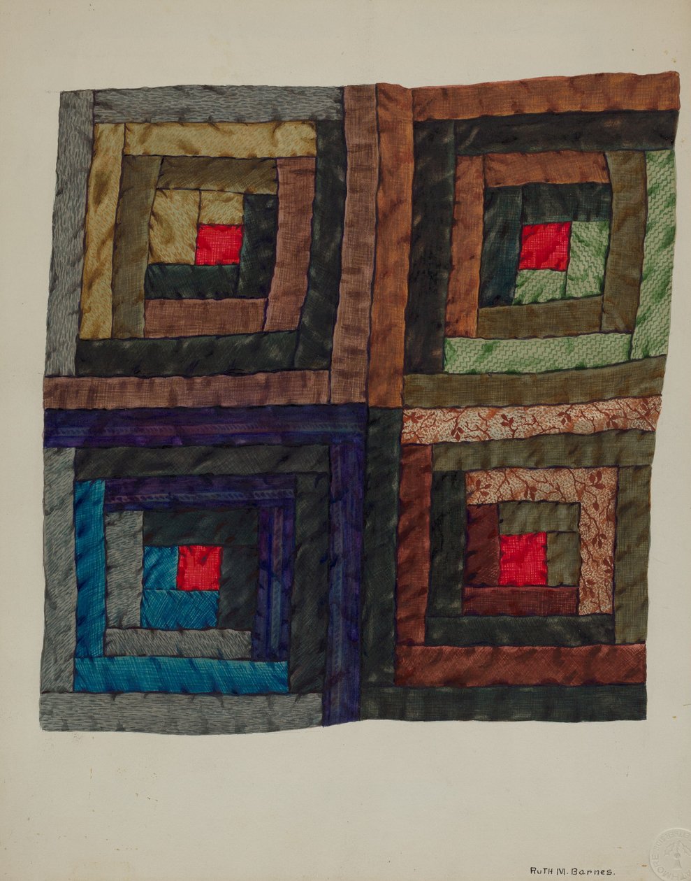 Colcha de cabaña de troncos, c. 1937 de Ruth M Barnes