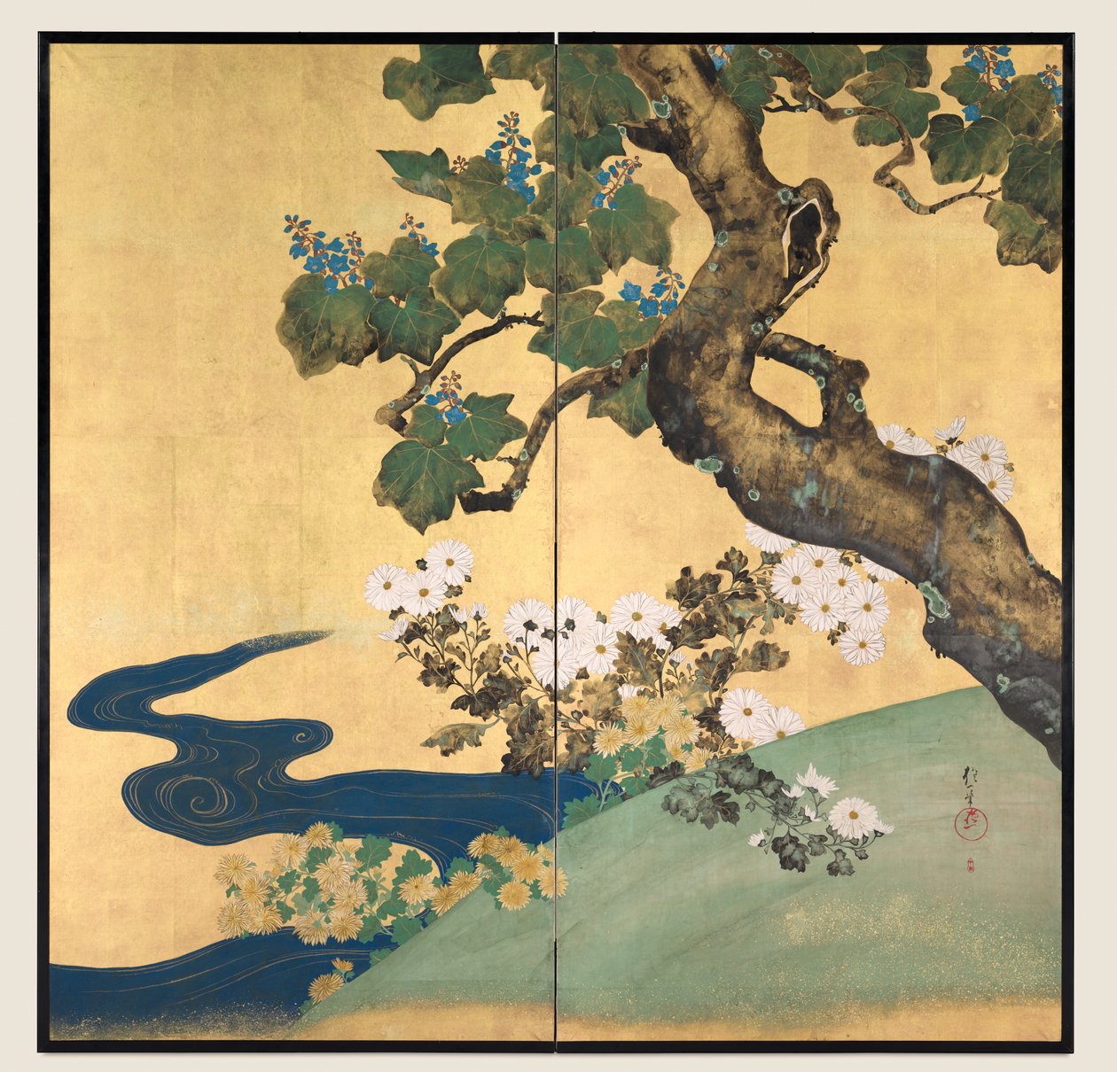 Paulownias y crisantemos, finales de 1700s - principios de 1800s de Sakai Hoitsu