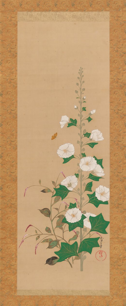 Malvarrosas y flores de pluma de príncipe de Sakai Oho