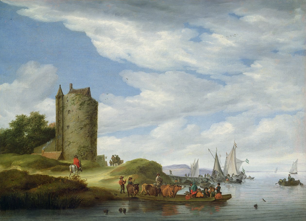 Estuario del río con torre de vigilancia de Salomon van Ruisdael or Ruysdael