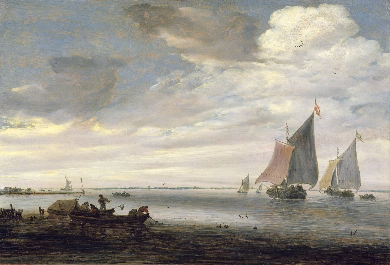 Amplia desembocadura del río con barcos, c.1660 de Salomon van Ruisdael or Ruysdael