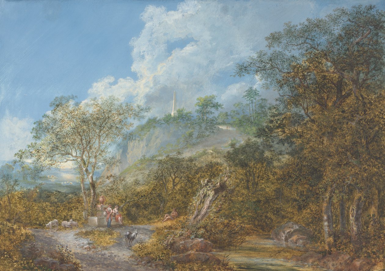 Paisaje arcadiano con un obelisco de Salomon Gessner