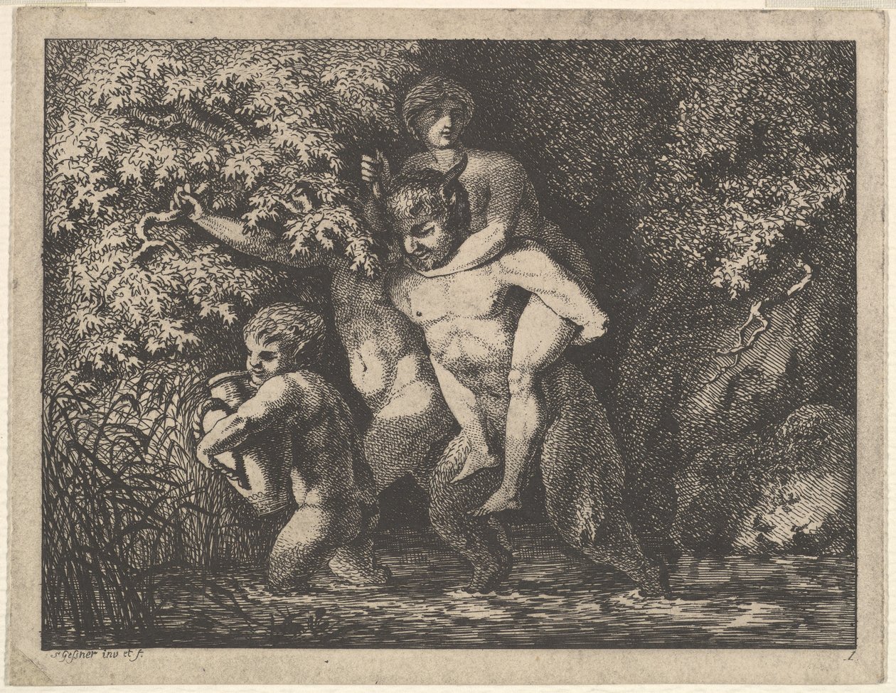Familia de Sátiros, en movimiento de Salomon Gessner