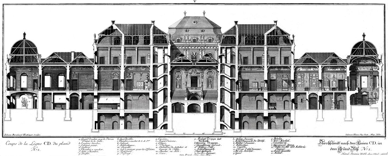 Sección longitudinal del castillo por el lado del patio principal de Salomon Kleiner