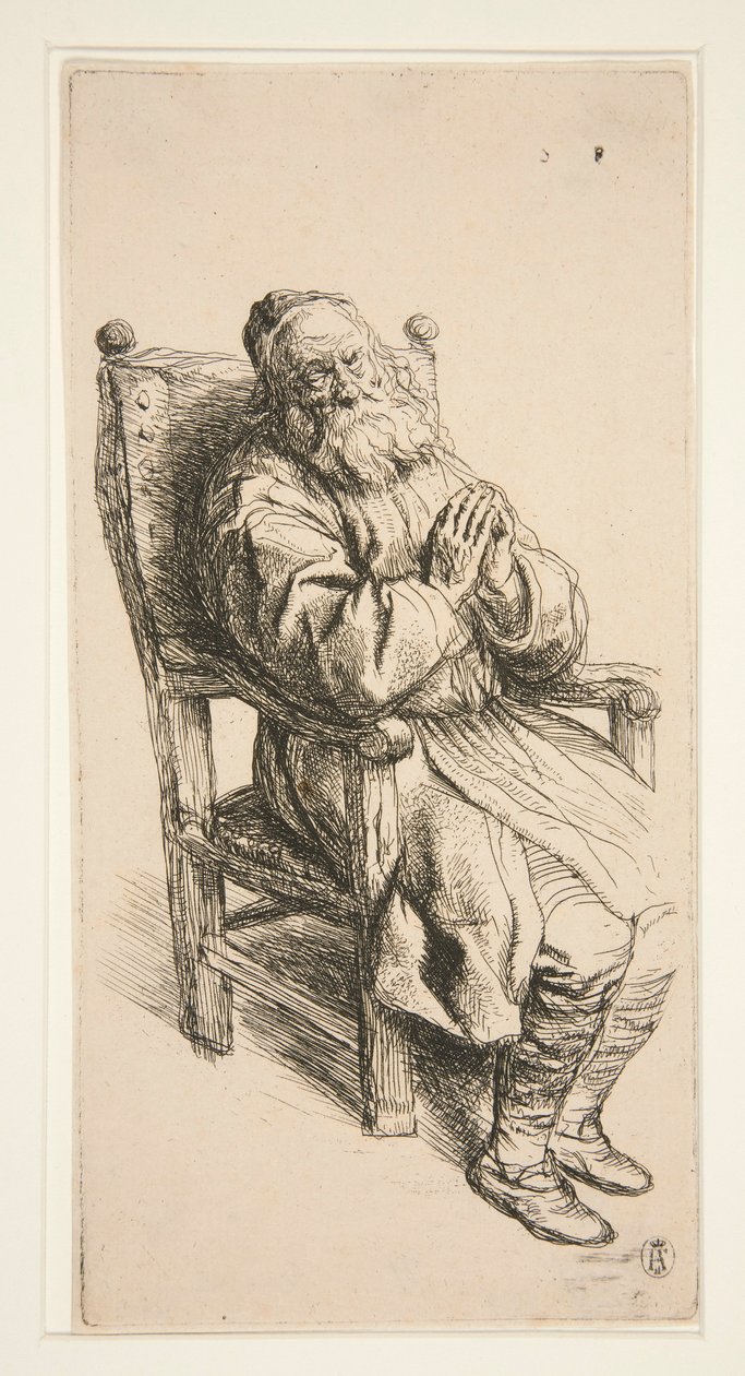Viejo durmiendo en un sillón de Salomon Koninck