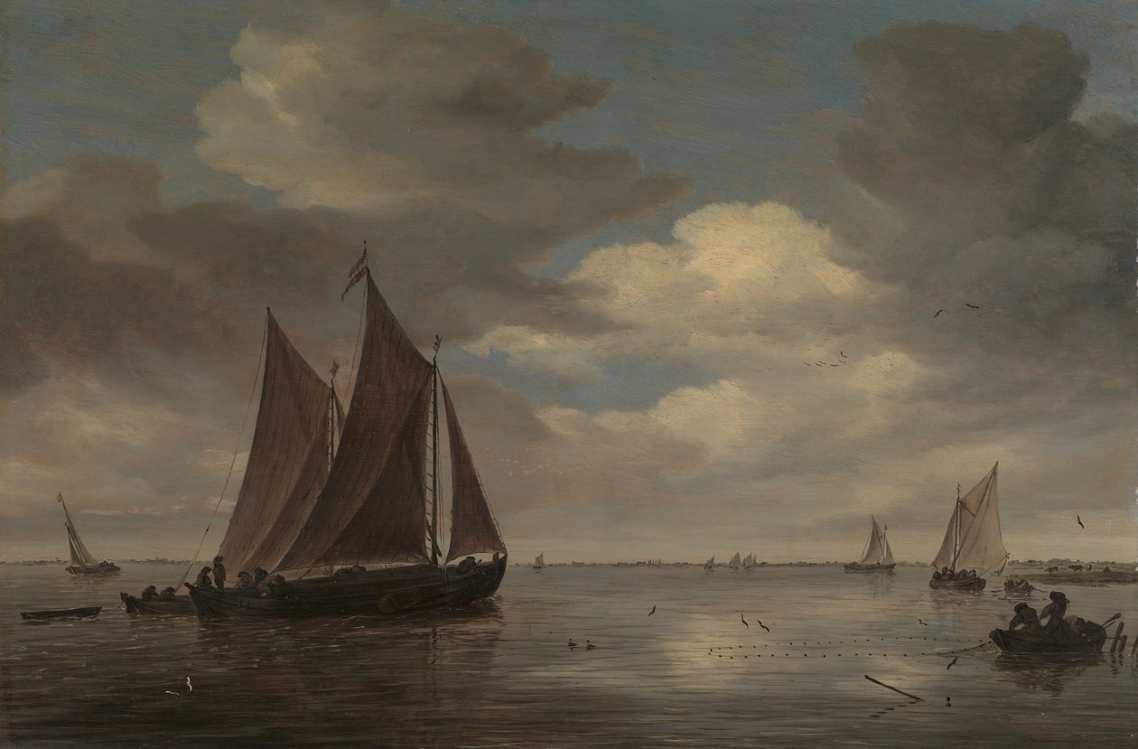 Barcos de pesca en un río, principios de 1660 de Salomon Ruysdael