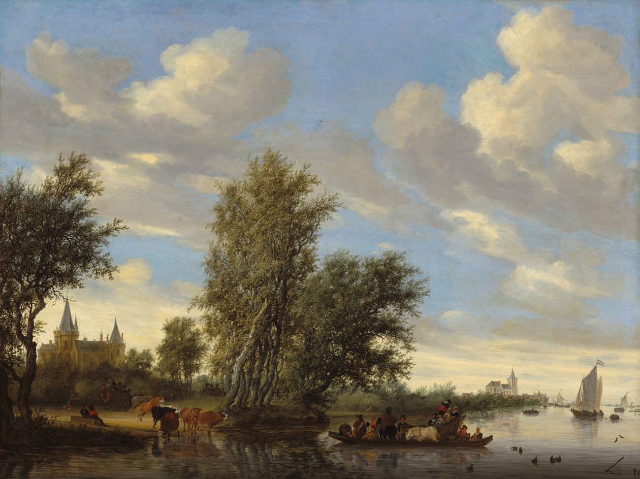 Paisaje Fluvial con Ferry de Salomon Ruysdael