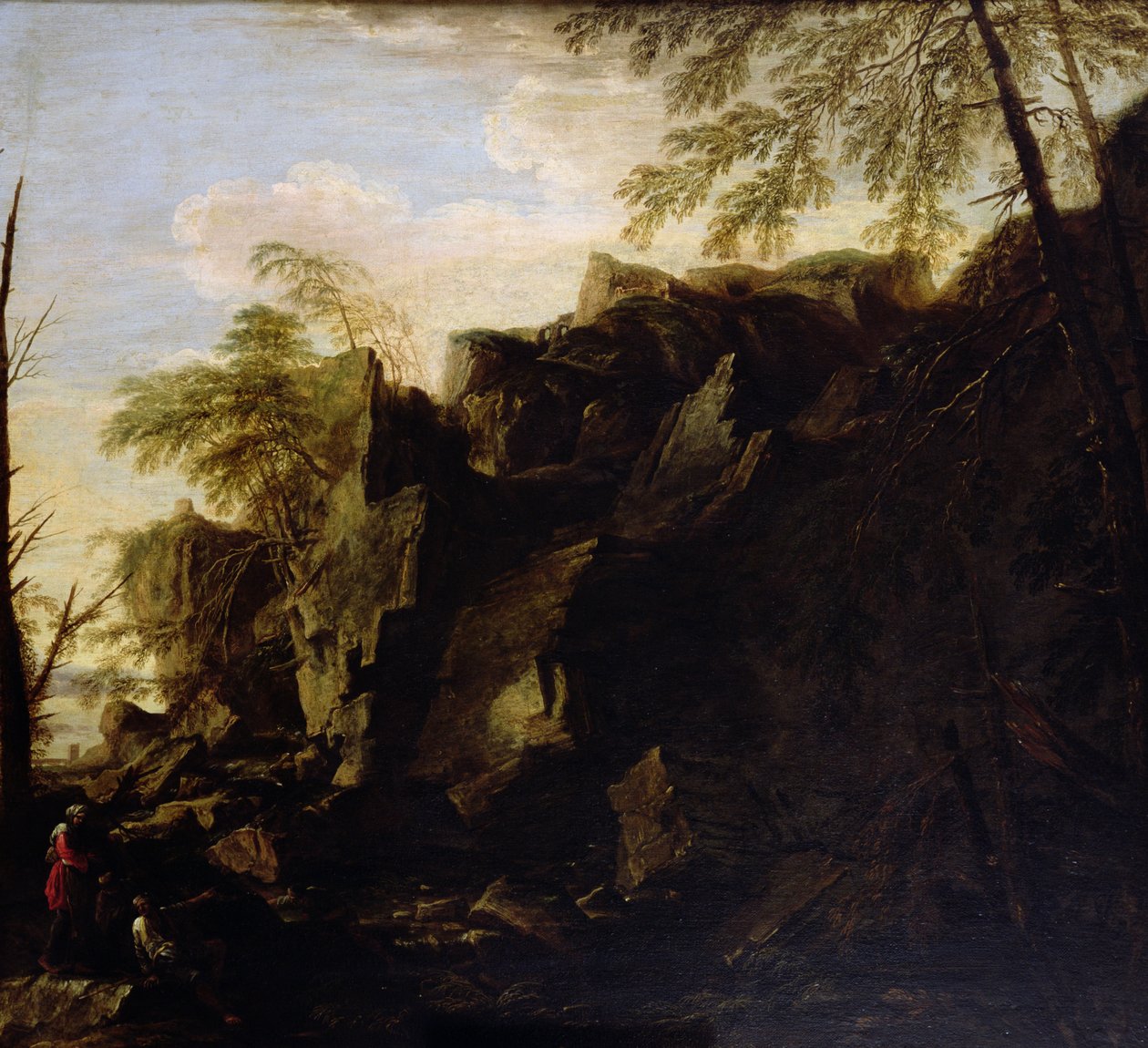 Un paisaje rocoso c.1640 de Salvator Rosa