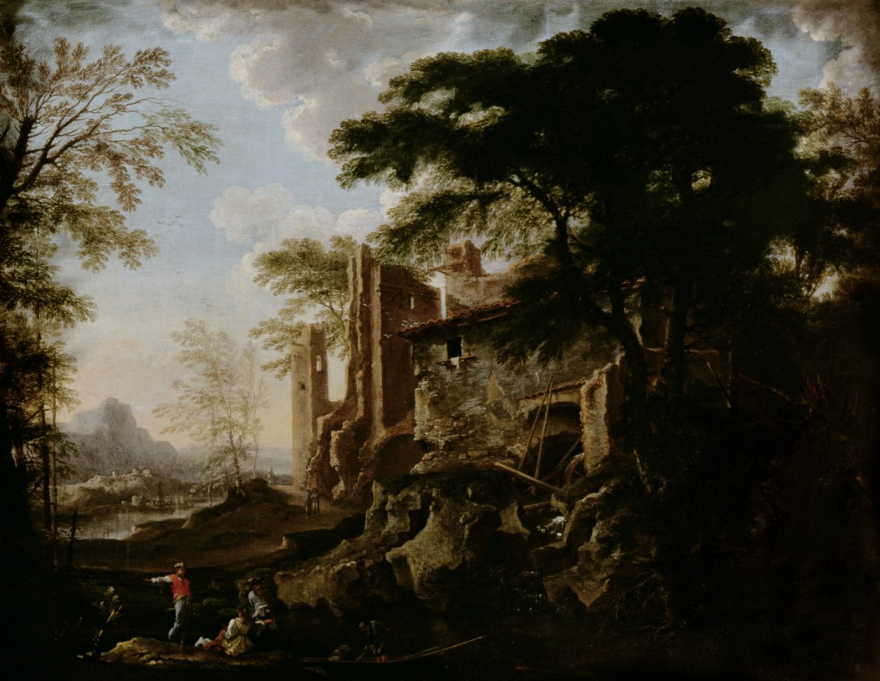 Paisaje con un molino de agua de Salvator Rosa