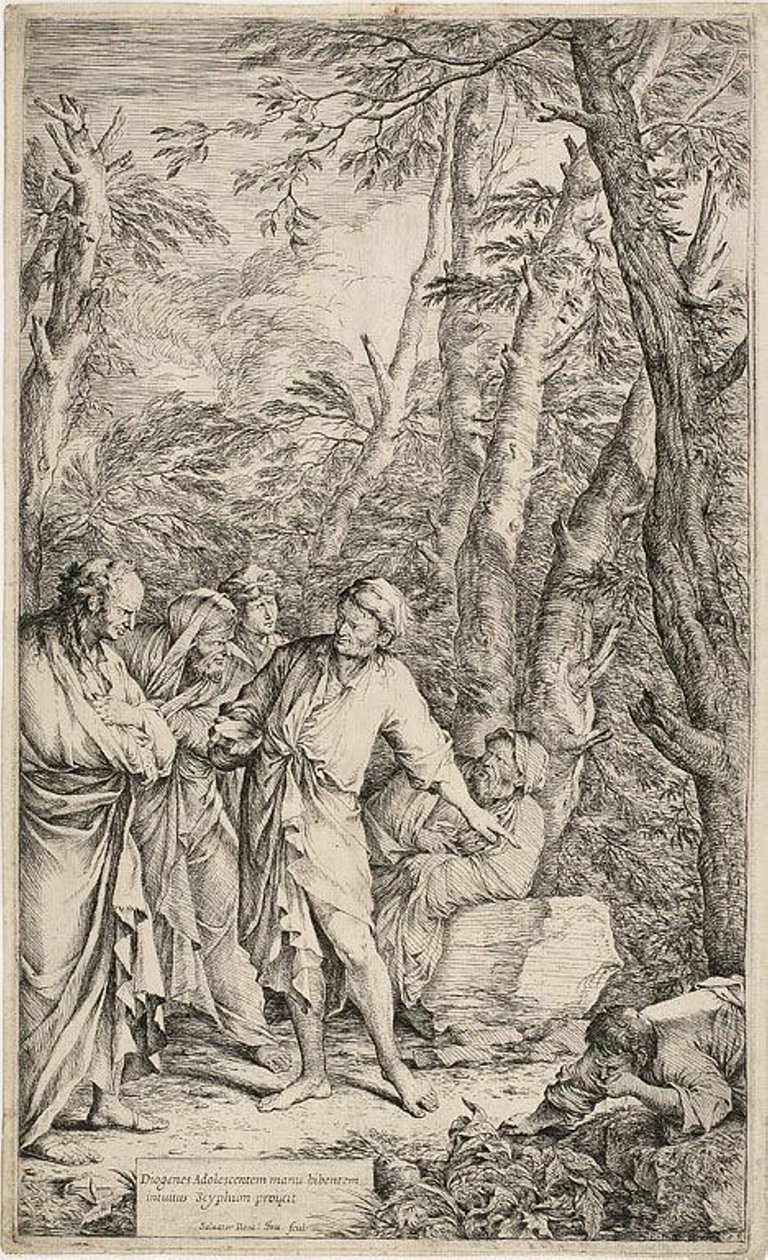 Diógenes Descartando su Cuenco de Salvator Rosa