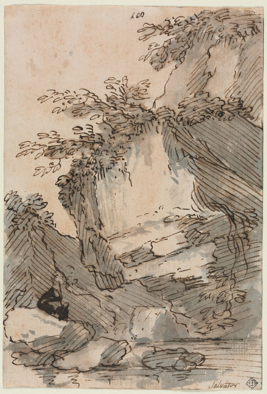 Figures by a Rocky Pool de Salvator Rosa