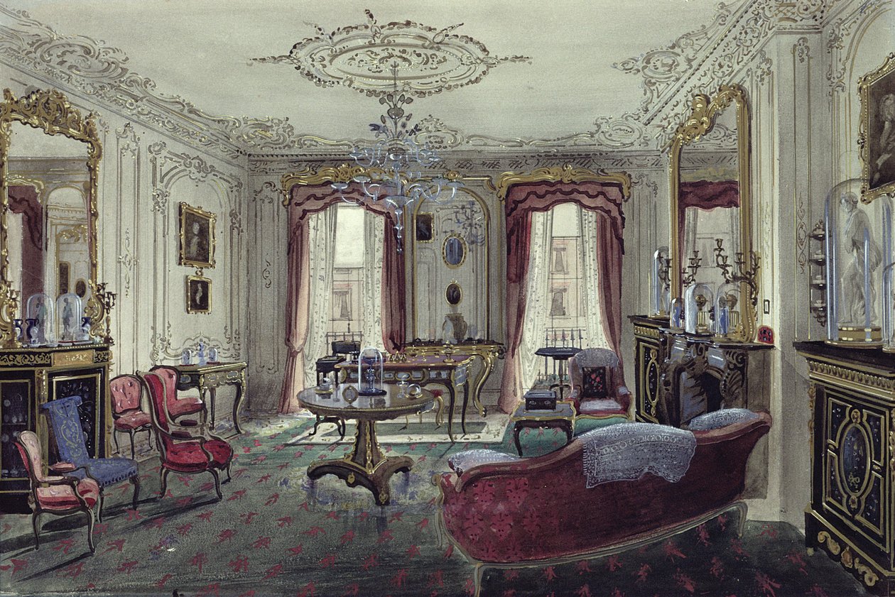 Interior de una sala de dibujo en una casa de ciudad, siglo XIX de Samuel A. Rayner