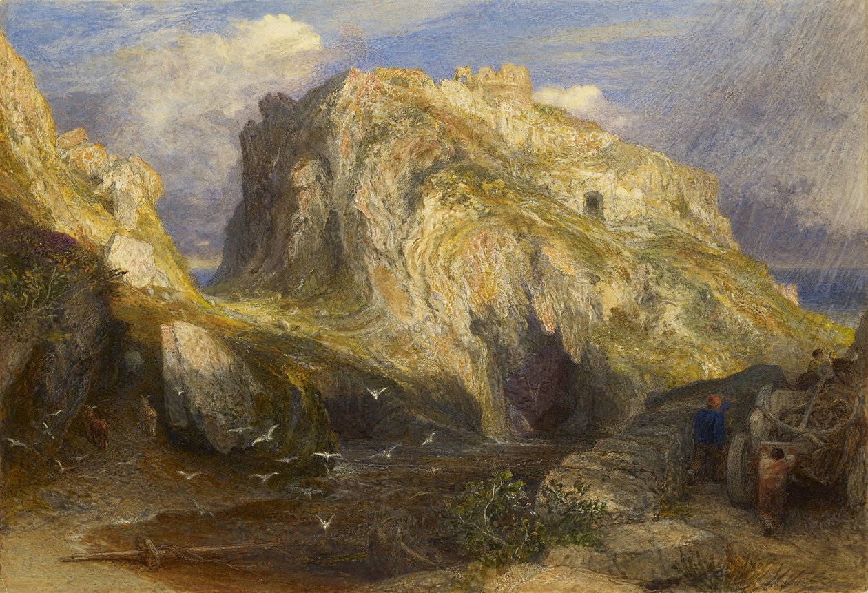 Castillo de Tintagel, lluvia aproximándose, siglo XIX de Samuel Palmer