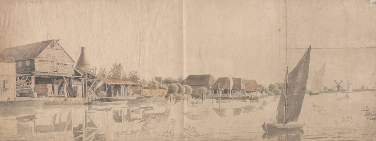 Un patio de madera en el Támesis en Nine Elms de Samuel Scott