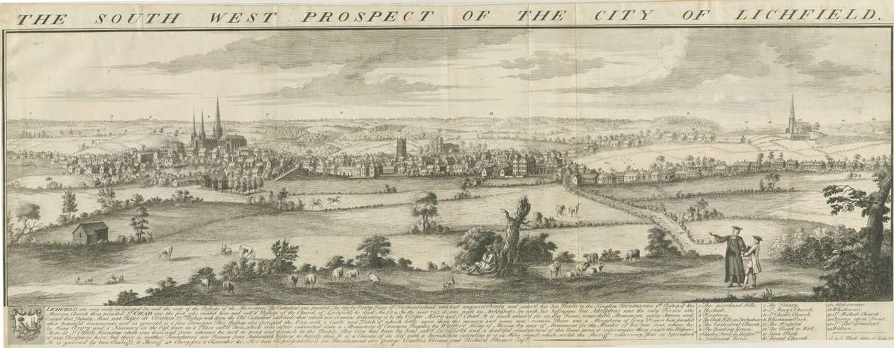 Lichfield - Vista suroeste: grabado de Samuel Buck