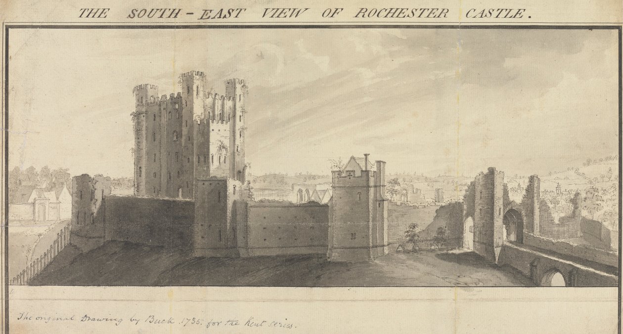 Vista sureste del castillo de Rochester de Samuel Buck