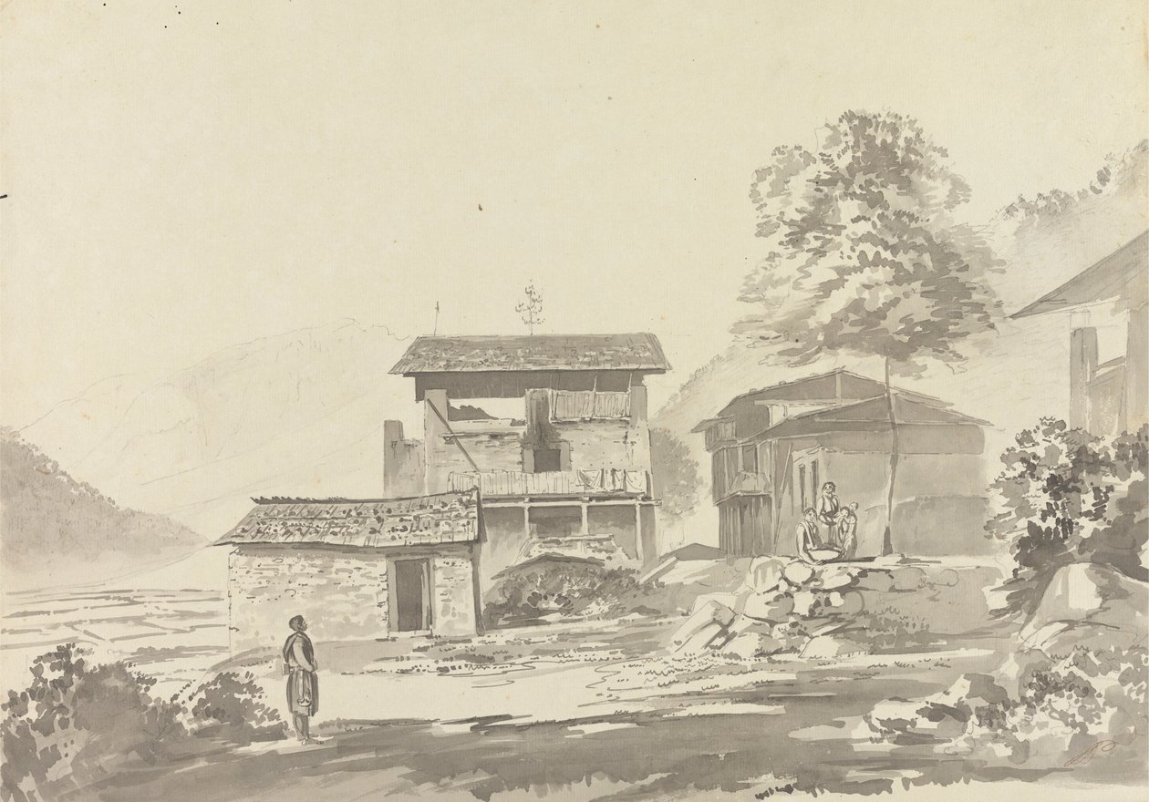 En la aldea cercana a Tassisudon [Tashicho Dzong] de Samuel Davis