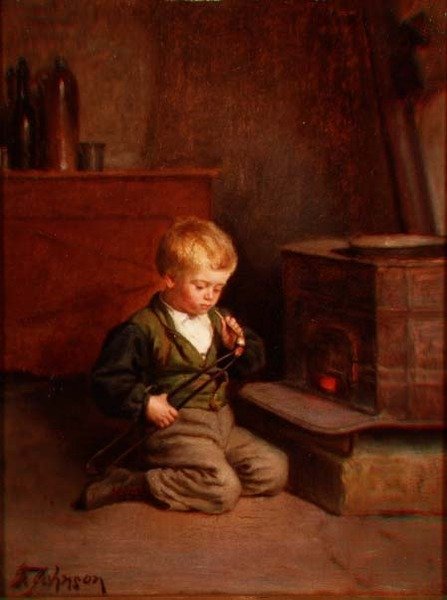 Niño encendiendo una pipa de Samuel Frost Johnson