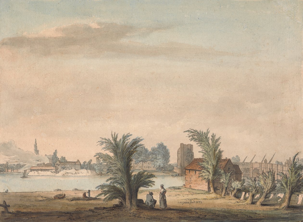 Iglesia y puente de Putney de Samuel Hieronymus Grimm