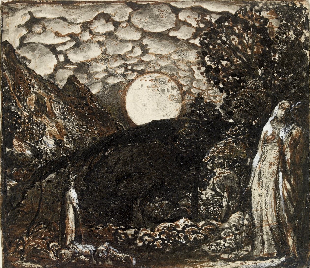Pastores bajo la luna llena de Samuel Palmer