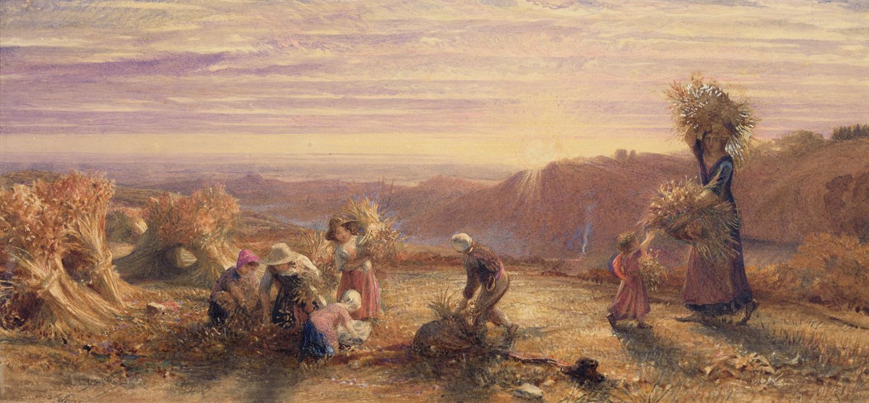 Puesta de sol en los campos de espigado de Samuel Palmer