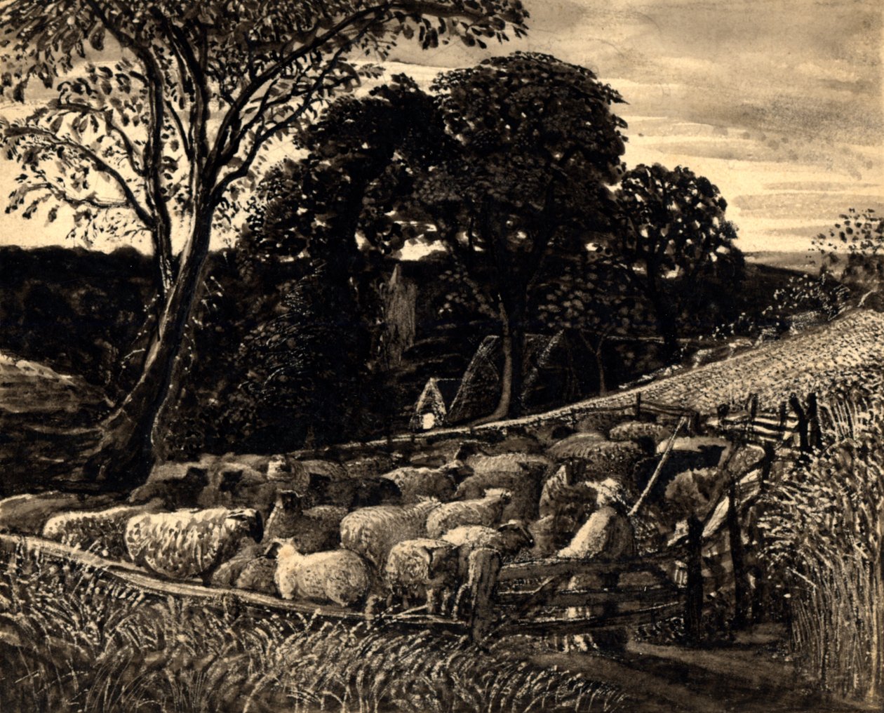 El redil de las ovejas, c.1831-32 (acuarela) de Samuel Palmer